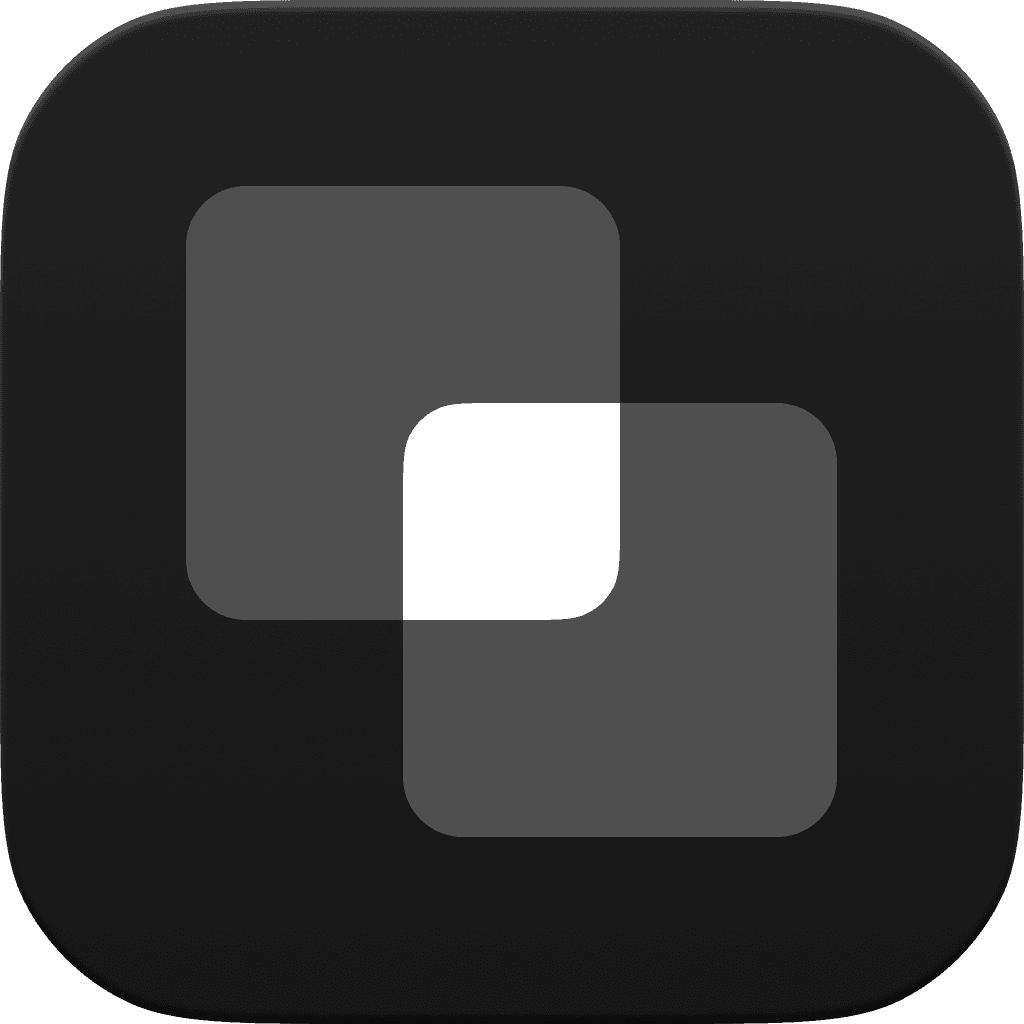 The Figurative app icon: two translucent rounded squares overlapping on a near-black field, the overlap showing white.