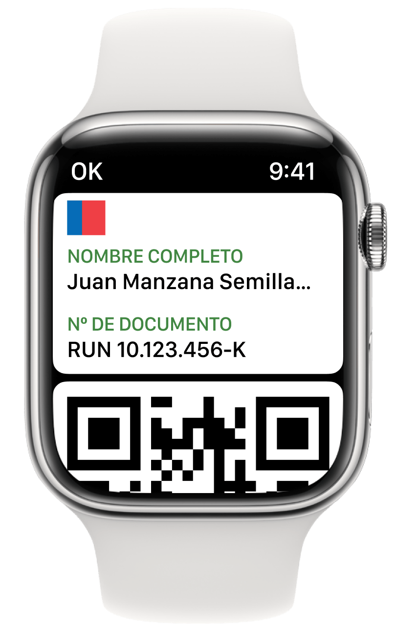 Apple Watch displaying a chilean vaccination card.